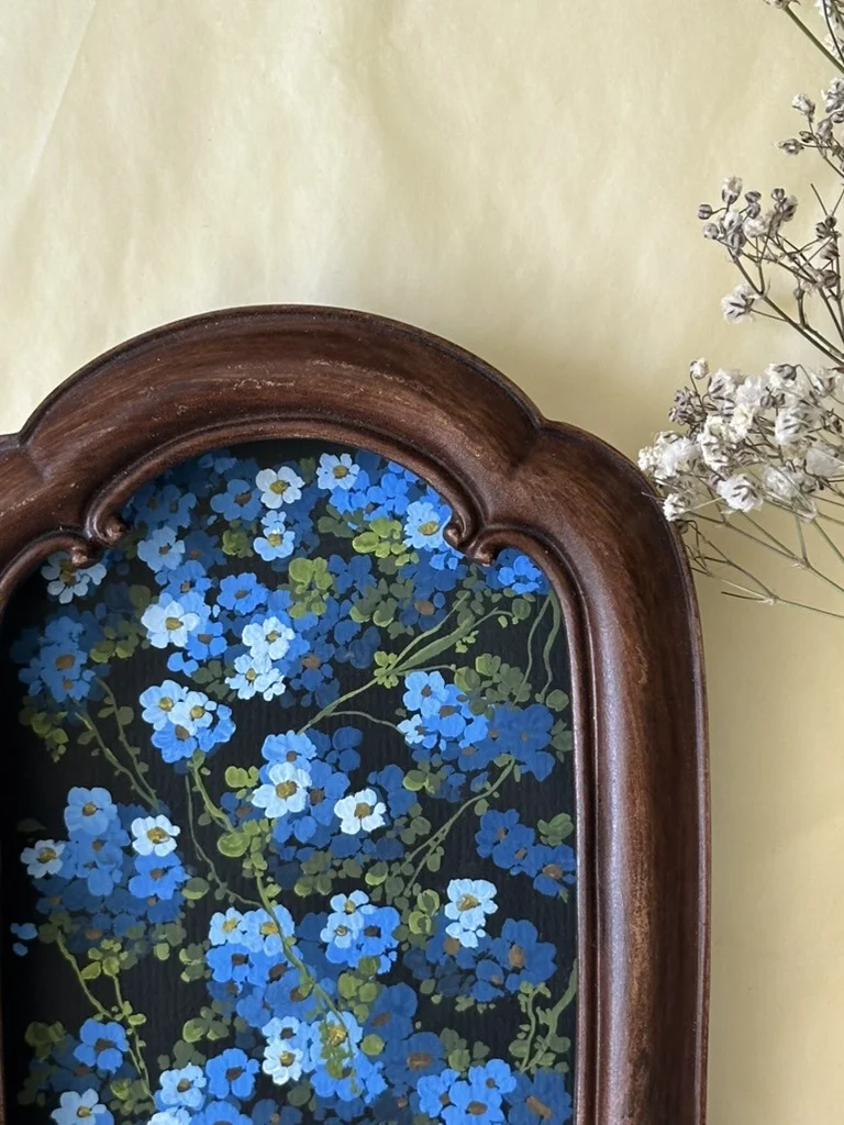 Forget-Me-Nots. Gouache on paper  ·  Antique wooden frame
