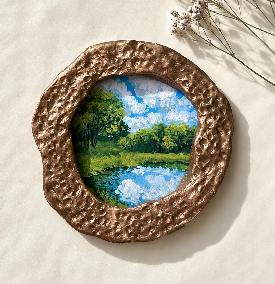 River Bend. Gouache on paper  ·  Hand-hammered copper frame